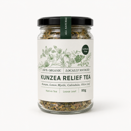 Kunzea Relief Tea, on a plain background