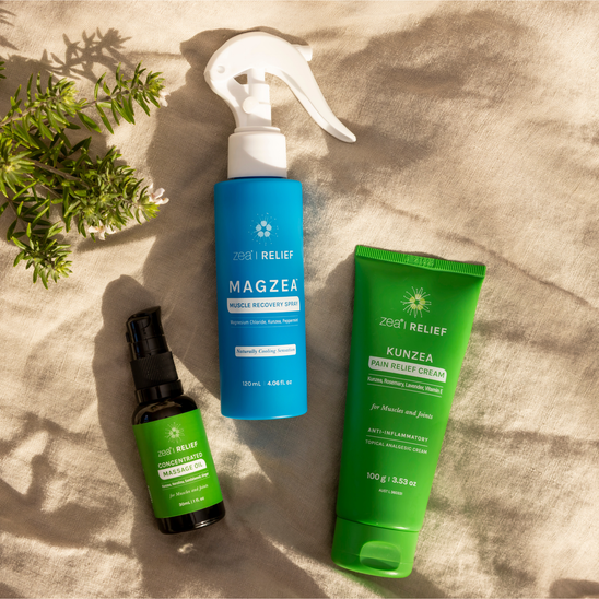 Extra-Strength Pain Relief Trio, styled product photograph
