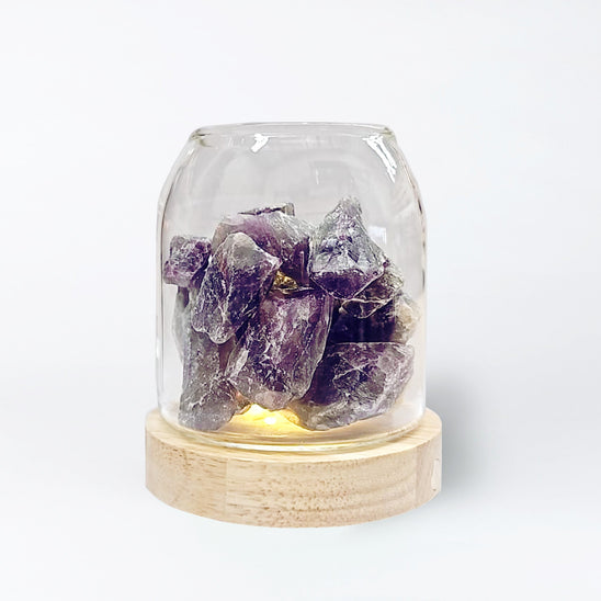 Crystal Light Diffuser with cordless USB wooden base in Amethyst